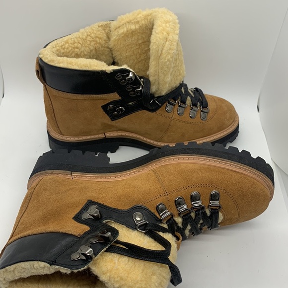 Urban Outfitters Bailey Sherpa Hiker Boots Brown 7 Casual Lumberjack Cabin Cozy - Picture 9 of 15